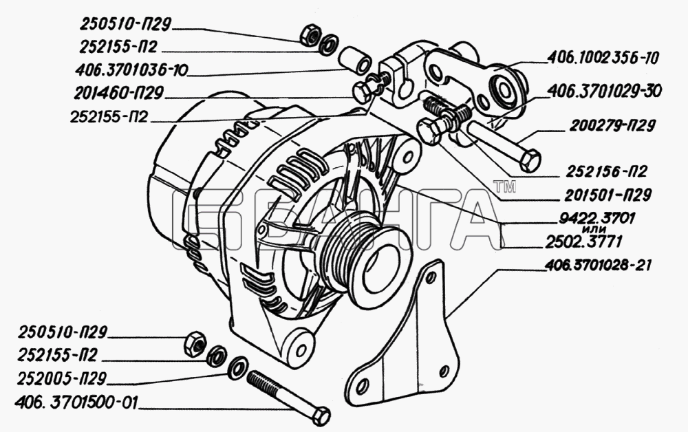 ГАЗ ГАЗ-2705 (дв. ЗМЗ-402) Схема Генератор двигателей ЗМЗ-406-152